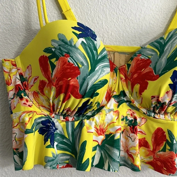 Cacique Swim Yellow Floral Tropical Bikini Top Womens Size 42DD - Picture 2 of 6
